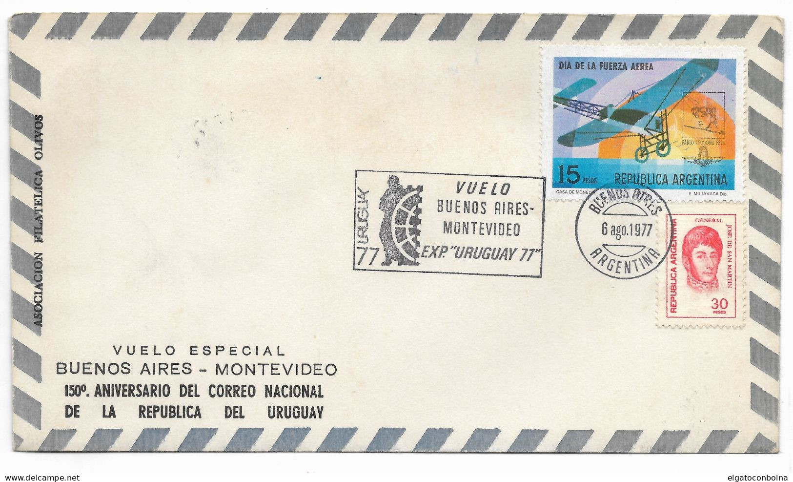 ARGENTINA 1977 SPECIAL FLIGHT BUENOS AIRES MONTEVIDEO AVIATION COVER POSTMARKS - FDC