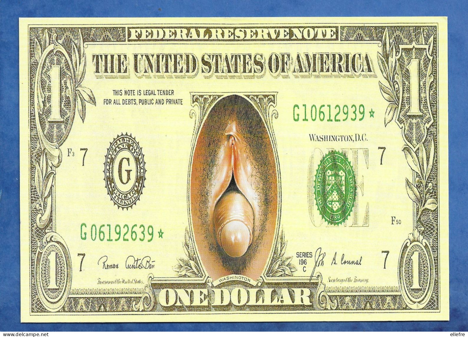 CPM EROTIQUE - 1 Dollar Factice Avec Sexe Masculin Humour - One Dollar United States Of América Numéroté - Monnaies (représentations)