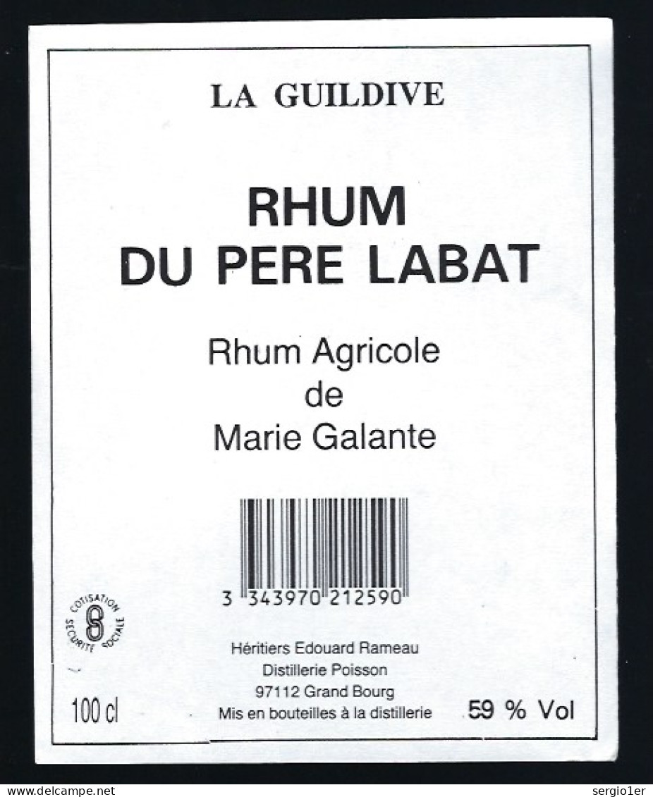 étiquette  Rhum Agricole De Marie Galante 59°  Rhum Du Père Labat Distillerie Poisson  Grand Bourg 97  - France - Rhum