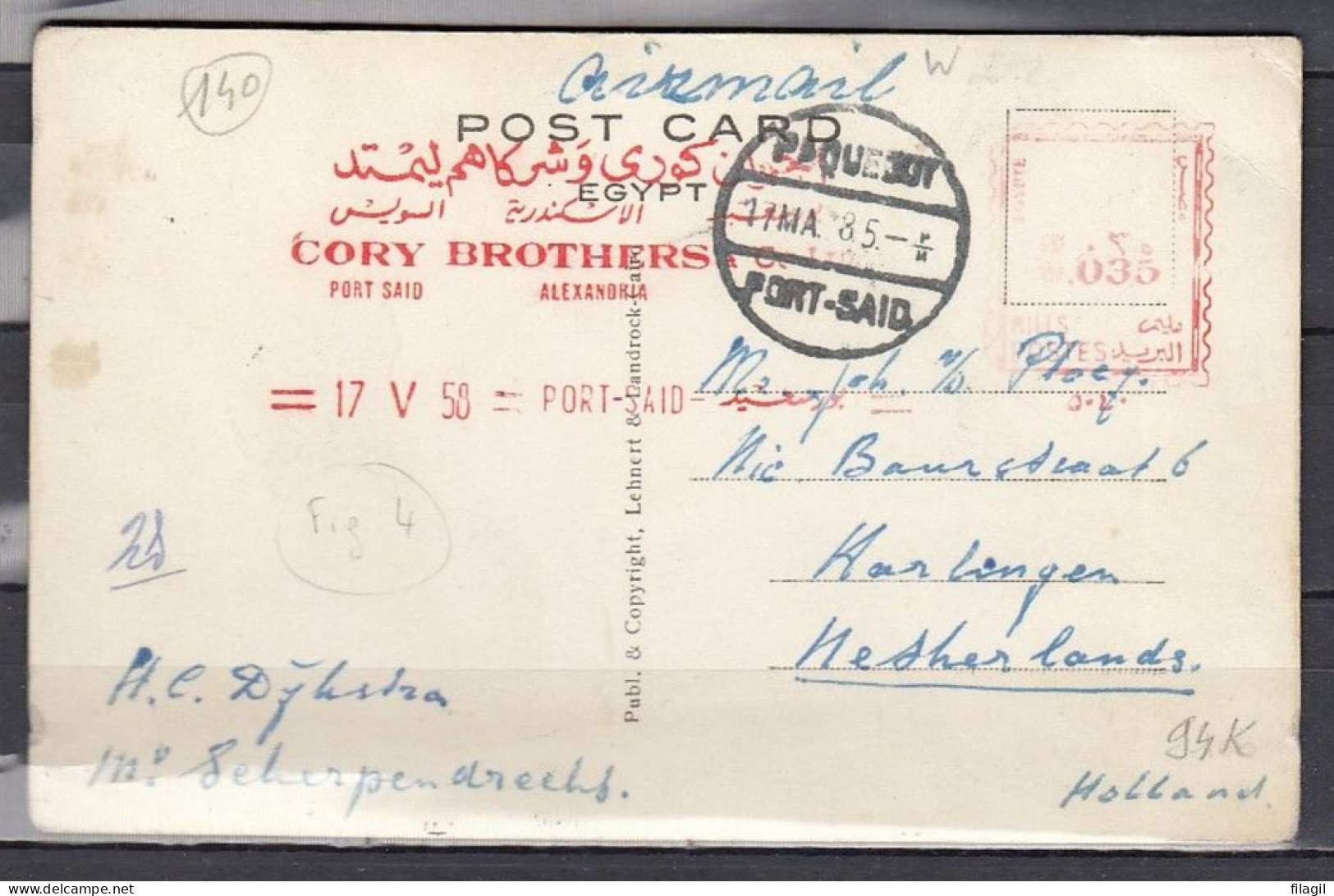 Postkaart Van Paquebot Port Said Naar Harlingen (Nederland) - Cartas & Documentos