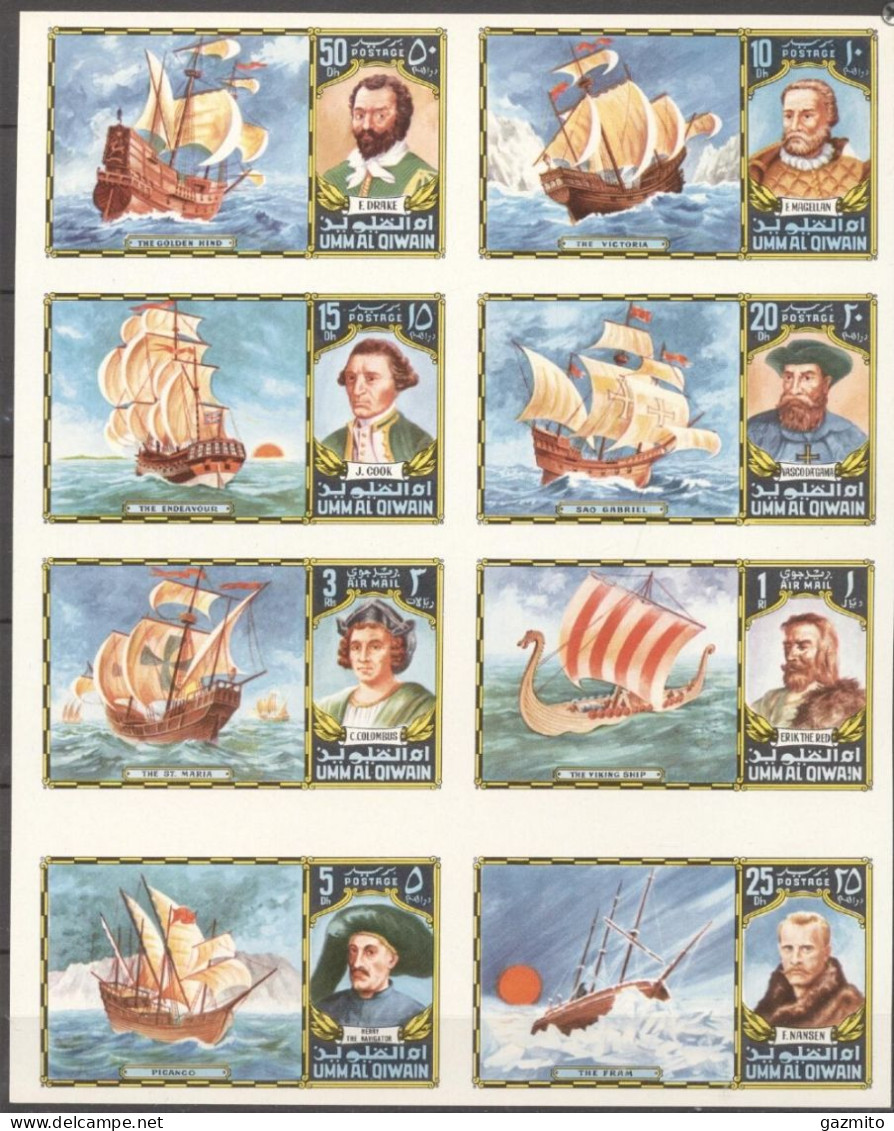 Umm Al Qiwain 1972, Explorers, Cook, Drake, Columbus, Nansen, 8val IMPERFORATED - Poolreizigers & Beroemdheden