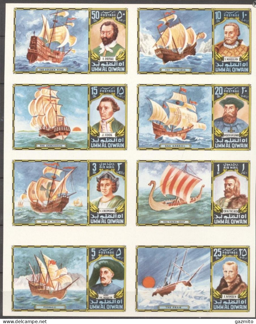 Umm Al Qiwain 1972, Explorers, Cook, Drake, Columbus, Nansen, 8val IMPERFORATED - Polarforscher & Promis