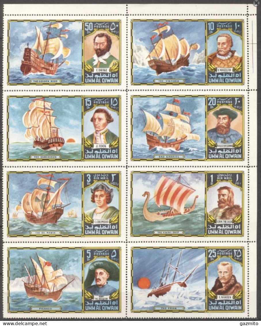Umm Al Qiwain 1972, Explorers, Cook, Drake, Columbus, Nansen, 8val - Esploratori E Celebrità Polari