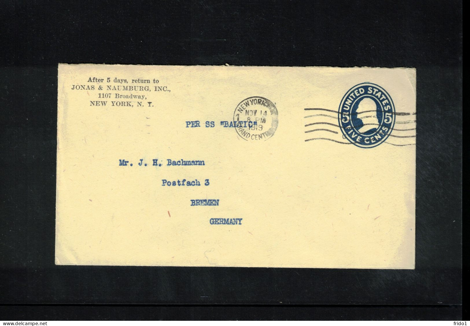 USA 1919 Postal Stationery Interesting Letter Sent To Germany By Ship BALTIC - 1901-20