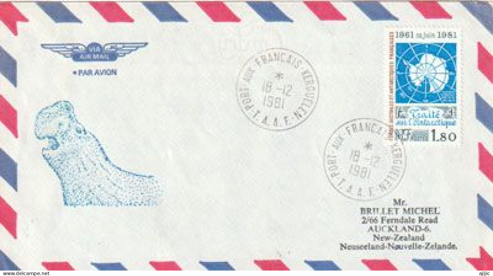 Traité De L'Antarctique 1981, Lettre Postée Port Aux Francais (île Kerguelen) Envoyée En Nouvelle-Zélande - Antarctisch Verdrag