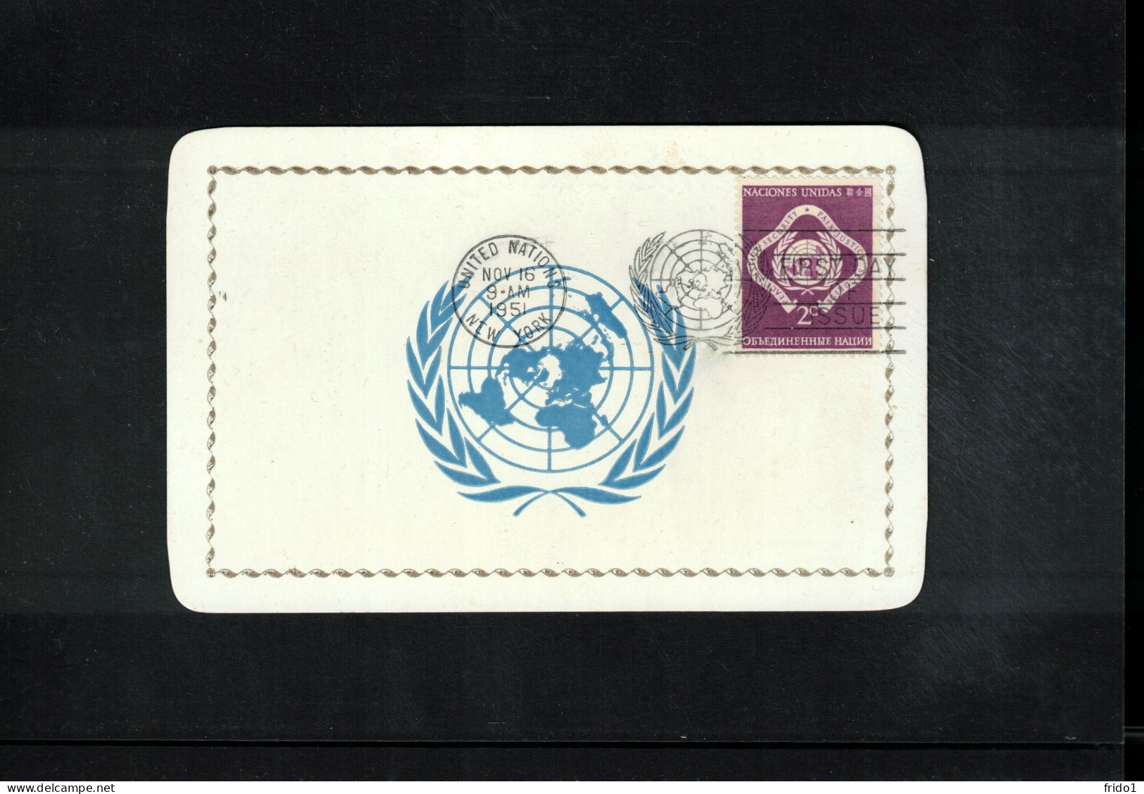 UN New York 1951 Definitive Stamp UN Emblem Interesting Maximum Card With First Day Postmark - Maximumkarten