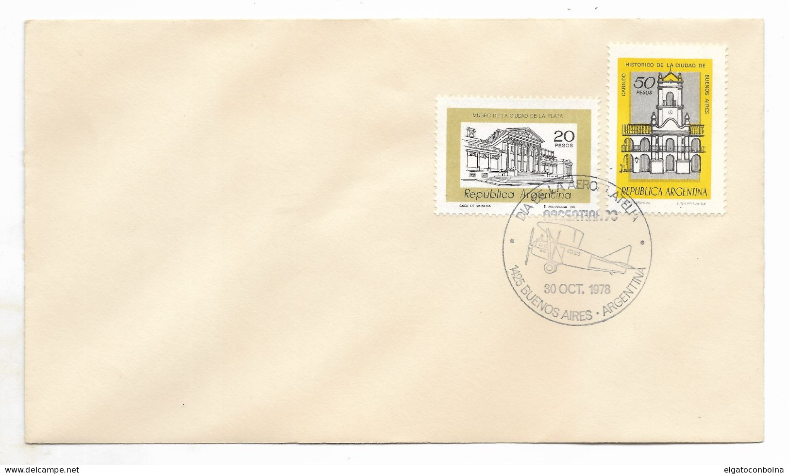 ARGENTINA 1978 DAY OF AEROPHILATELY AVIATION PLANE COVER WITH SPECIAL CANCEL - FDC