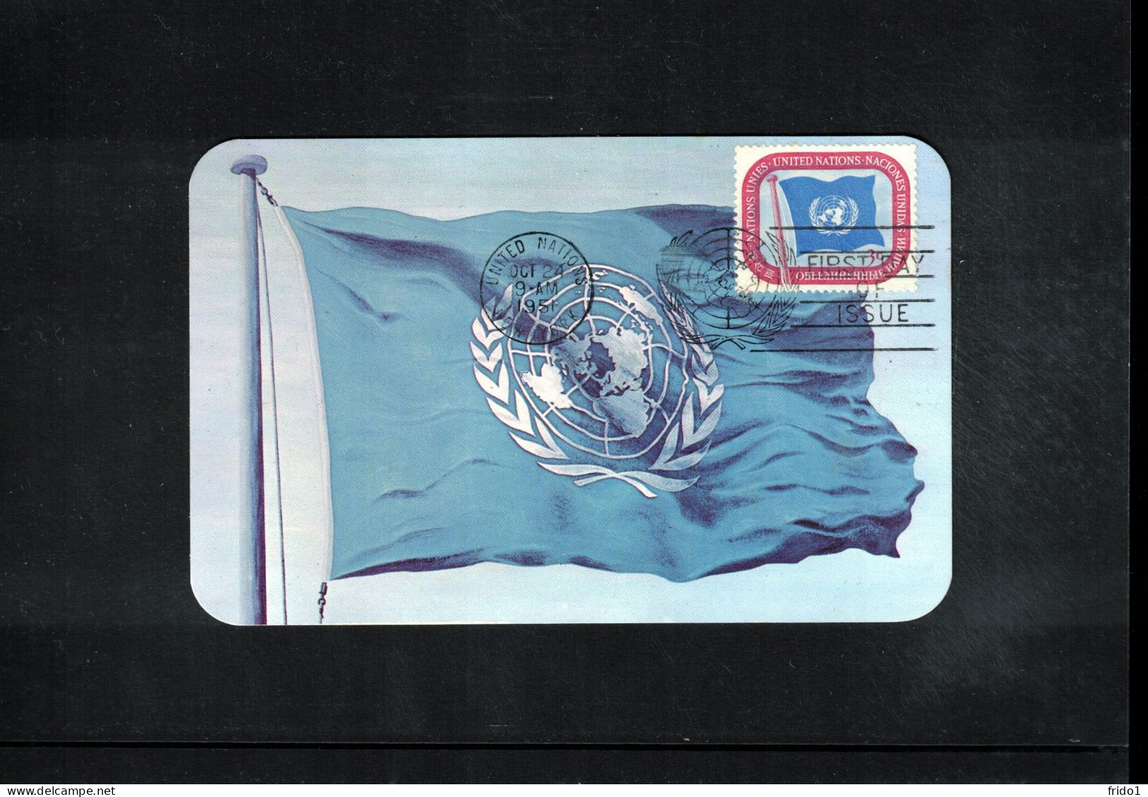 UN New York 1951 Definitive Stamp UN Flag Interesting Maximum Card With First Day Postmark - Cartoline Maximum