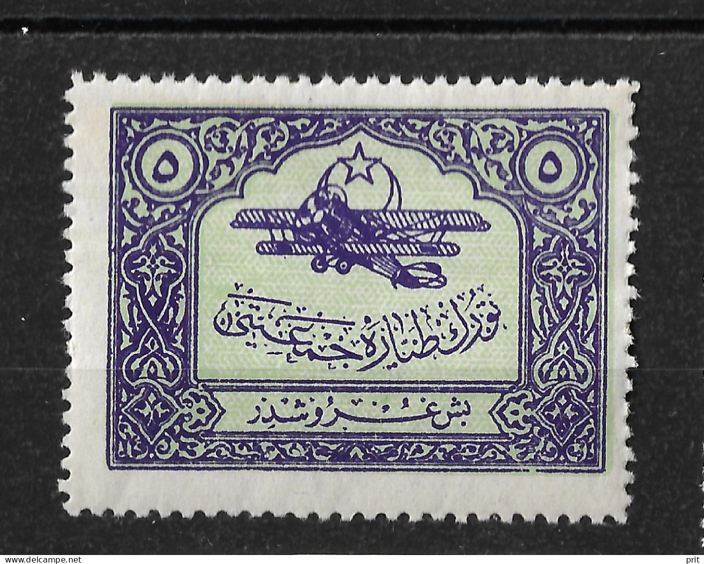 Turkey 1926 5Ghr Biplane, Postal Tax Air Fund/ Air Post Stamp. MLH. Mi 3/Sc RAC3. - Ongebruikt