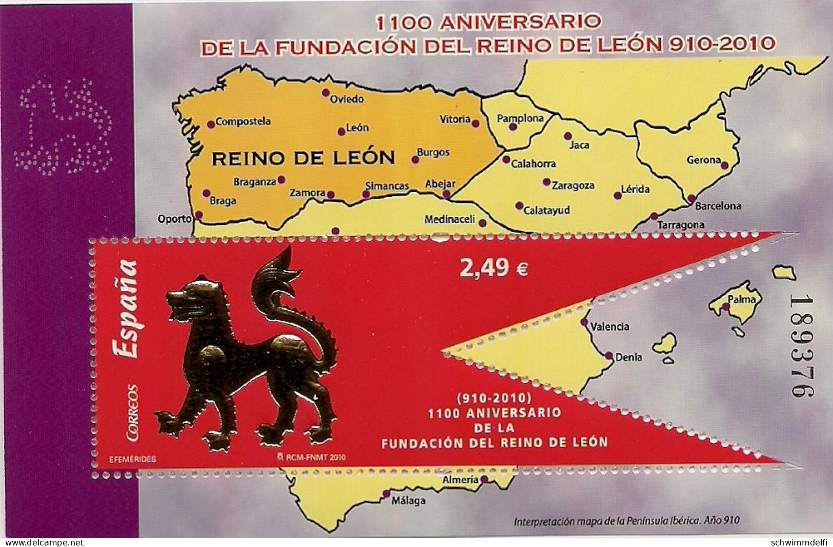 SPANIEN - ESPAÑA - 2010 - 1100 AÑOS DE LA FUNDACIÓN DEL REINO DE LEÓN - BLOQUE - MNH - Blocs & Feuillets