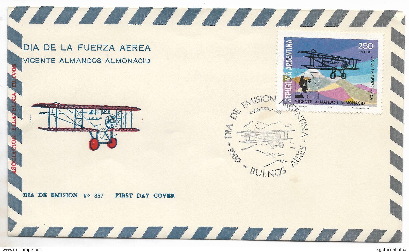 ARGENTINA 1978 FIRST DAY COVER DAY OF AIR FORCE AVIATION PLANE MILITARY FDC - FDC