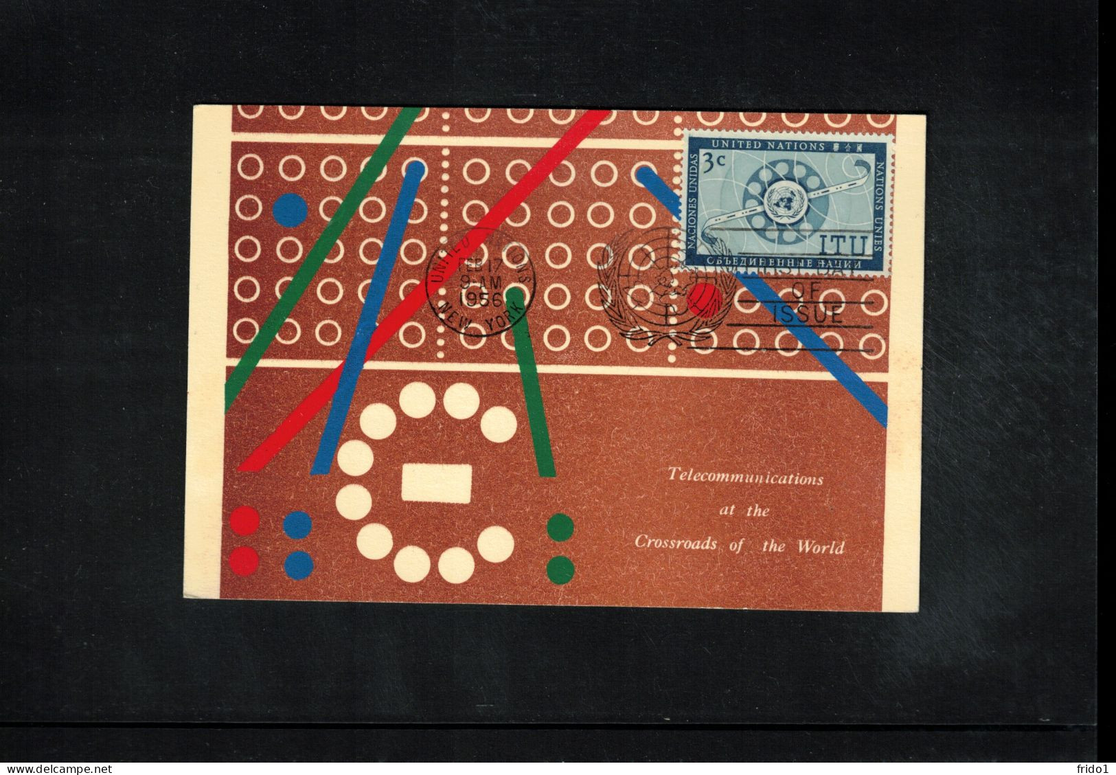 UN New York 1956 ITU Interesting Maximum Card With First Day Postmark - Tarjetas – Máxima