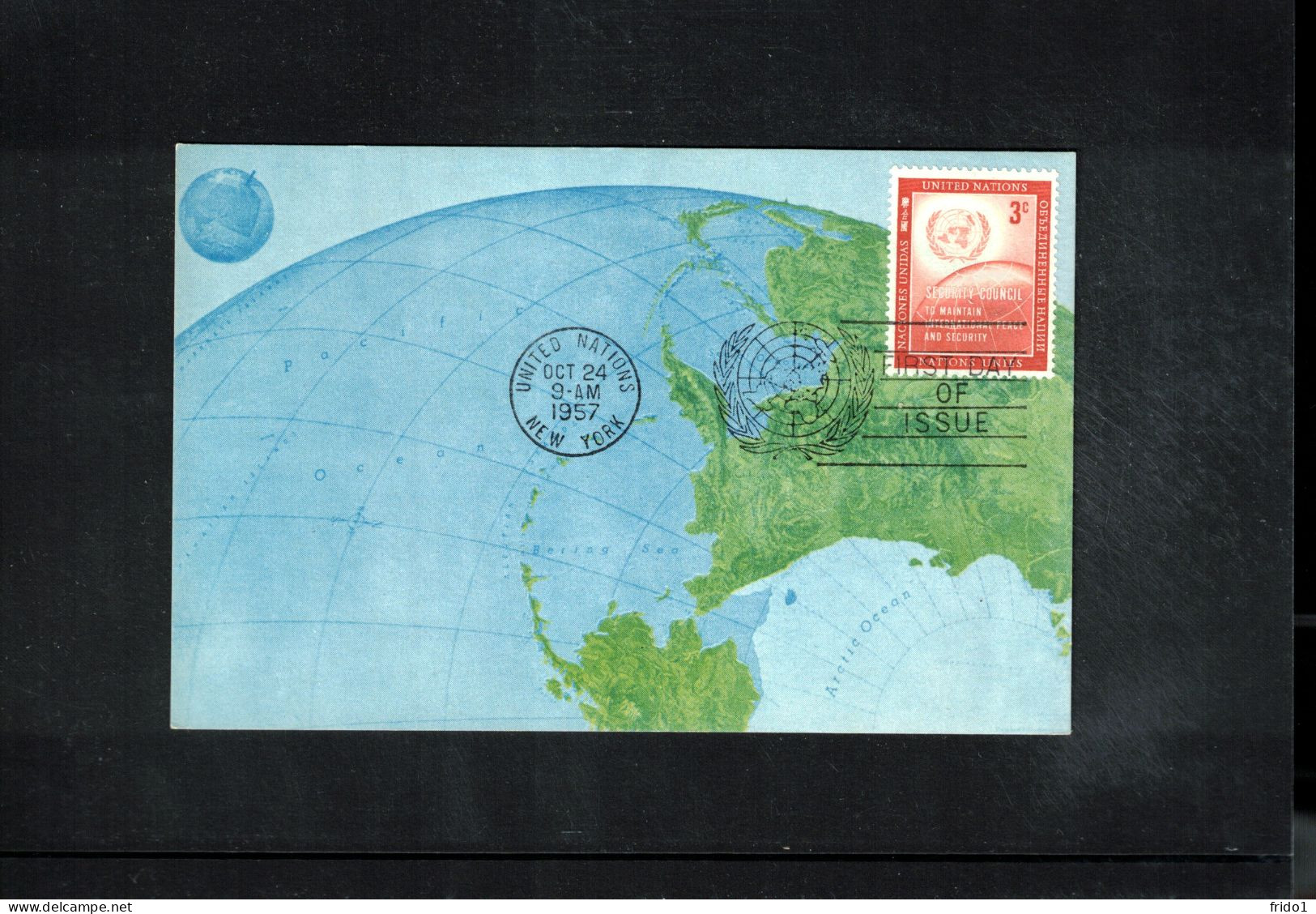 UN New York 1957 UN Day Interesting Maximum Card With First Day Postmark - Cartoline Maximum