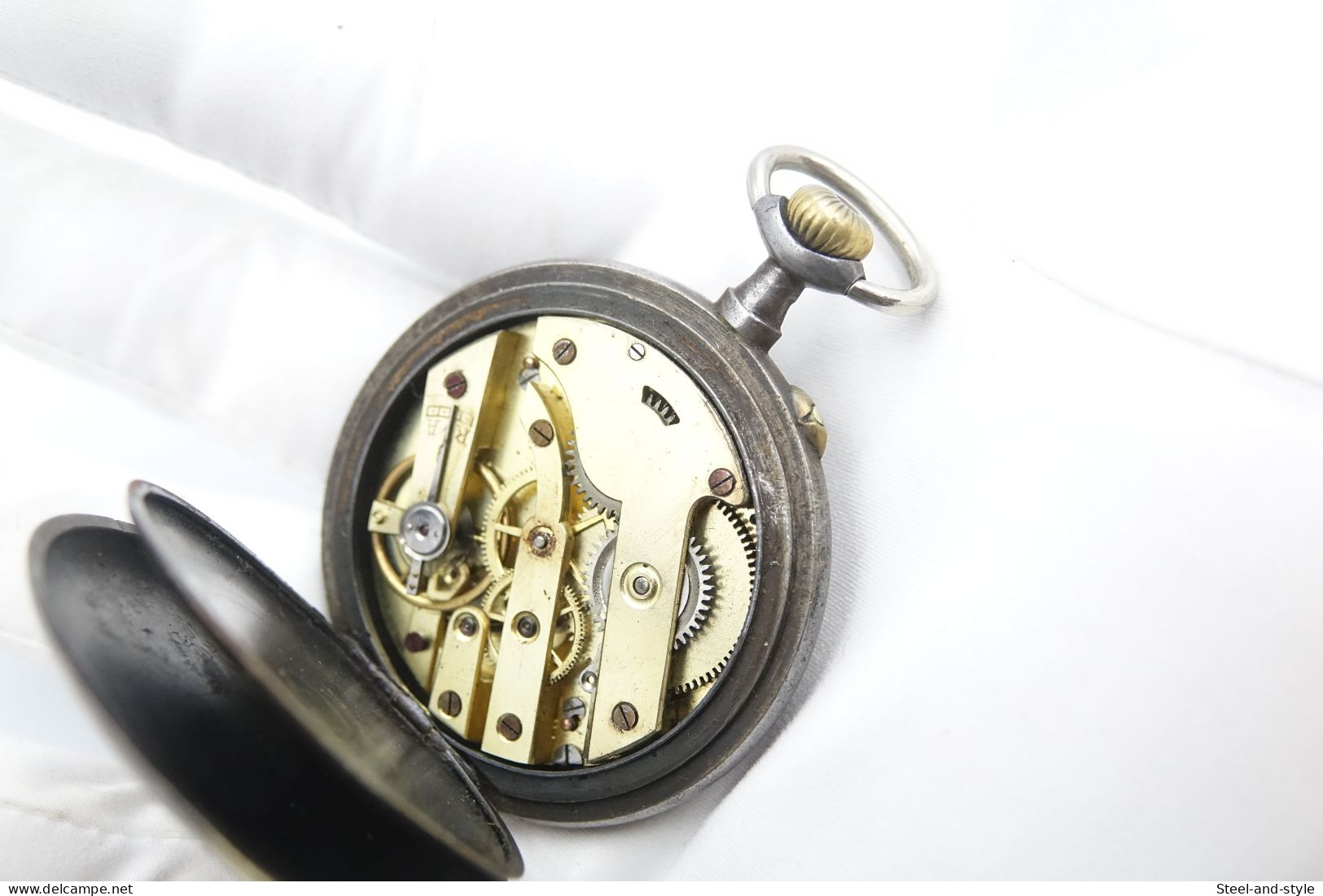 Watches : POCKET WATCH GUN METAL ROMAN NUMERALS 18-1900's - Original - Running - Orologi Da Polso