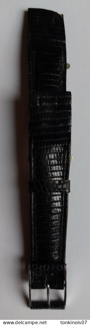 Bracelet De Montre Années 1930/1950 En Lézard Véritable Noir - Relojes Ancianos