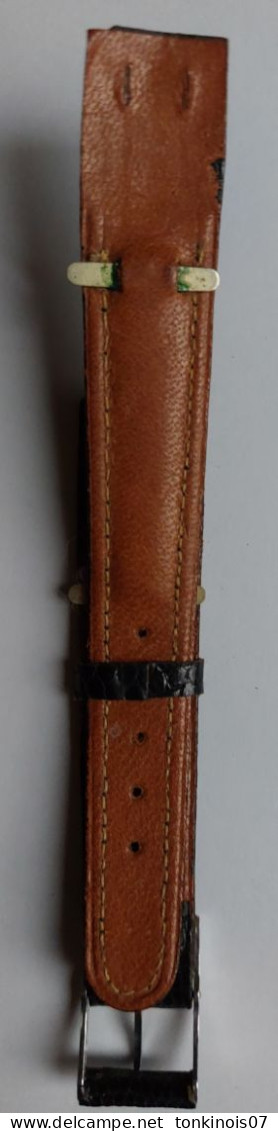 Bracelet De Montre Années 1930/1950 En Lézard Véritable Noir - Antike Uhren