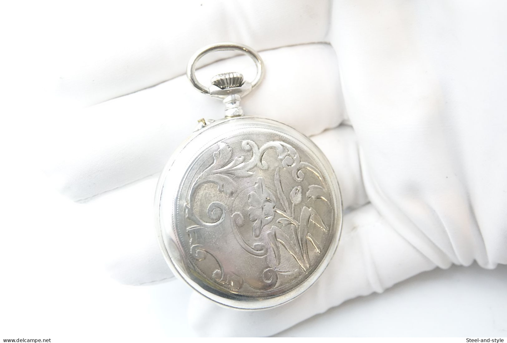 Watches : POCKET WATCH SOLID SILVER CR & CIE 24 HOURS Wide Dial Open Face 1880-900's - Original - Running - Taschenuhren