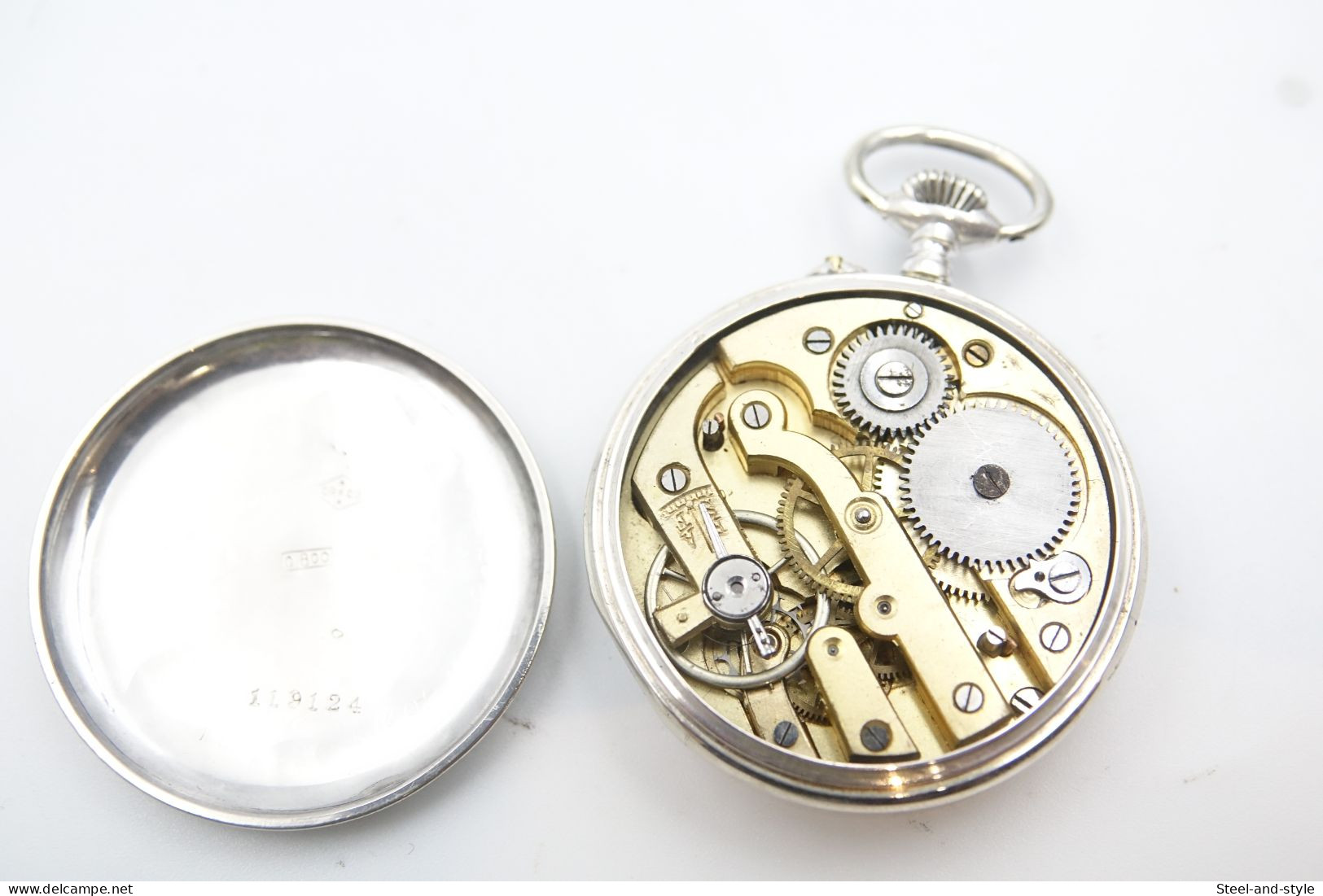 Watches : POCKET WATCH SOLID SILVER CR & CIE 24 HOURS Wide Dial Open Face 1880-900's - Original - Running - Watches: Bracket