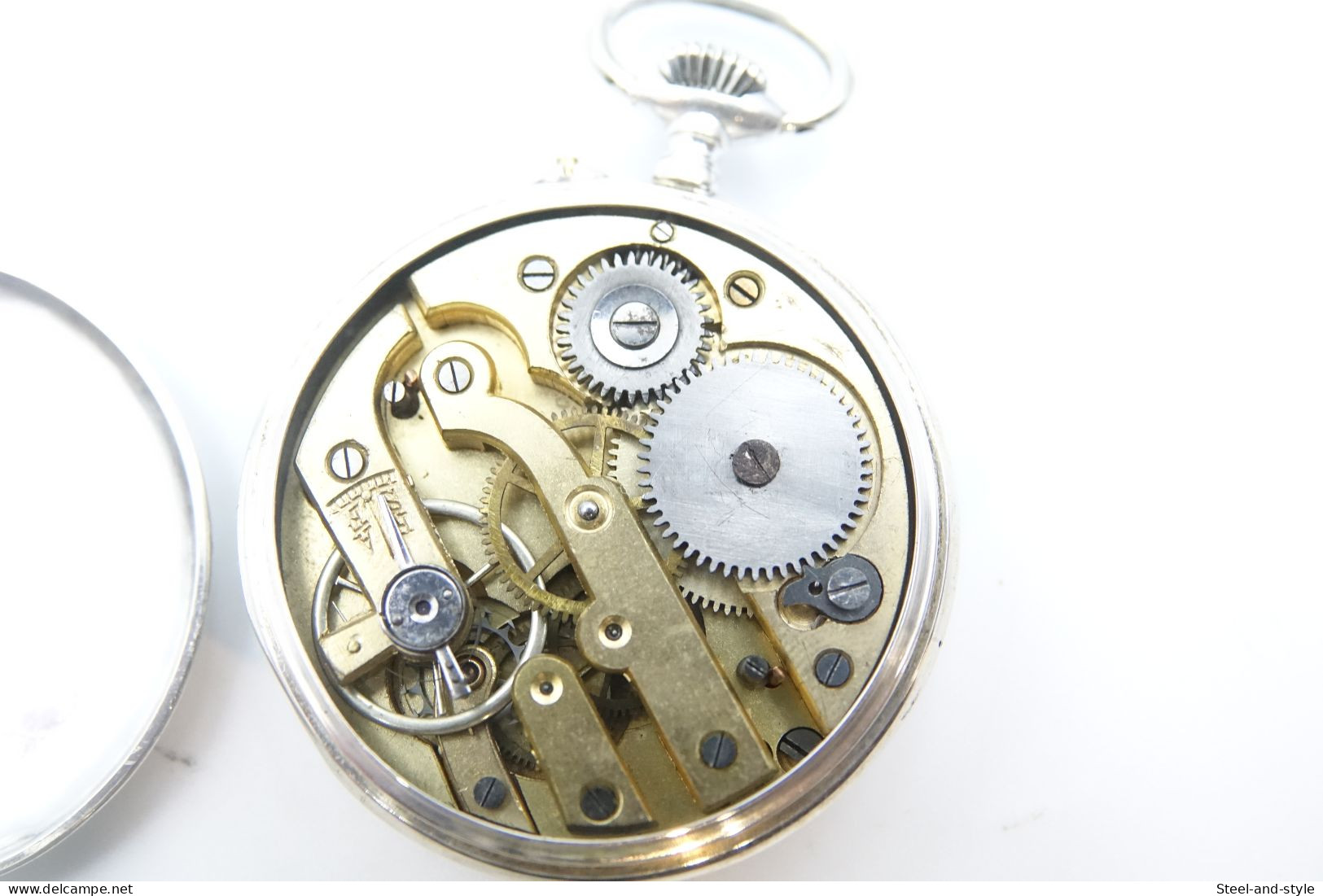 watches : POCKET WATCH SOLID SILVER CR & CIE 24 HOURS wide dial open face 1880-900's - original - running