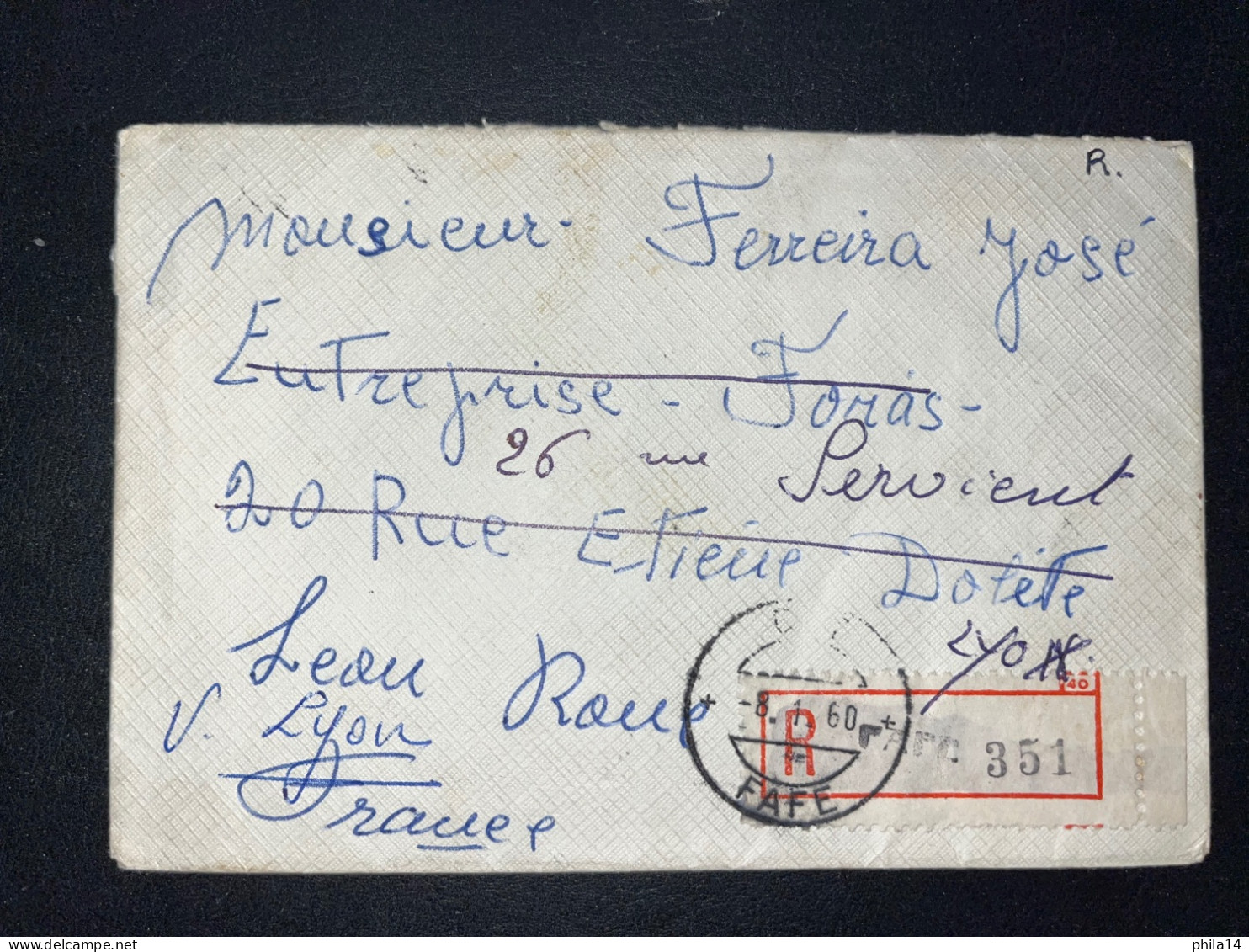 ENVELOPPE RECOMMANDEE PORTUGAL / FAFE 1960 / POUR LYON FRANCE - Lettres & Documents