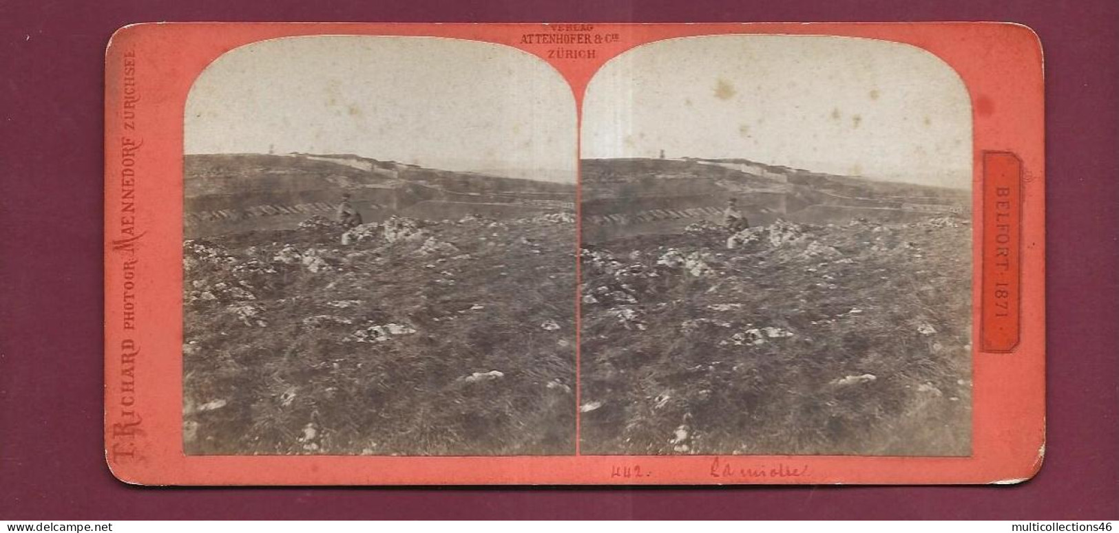 070124 -  PHOTO STEREO PAPIER T RICHARD MAENNEDORF ZURICHSEE - BELFORT Colline De La Miotte - Siège 1871 Guerre 1870 - Belfort – Siège De Belfort