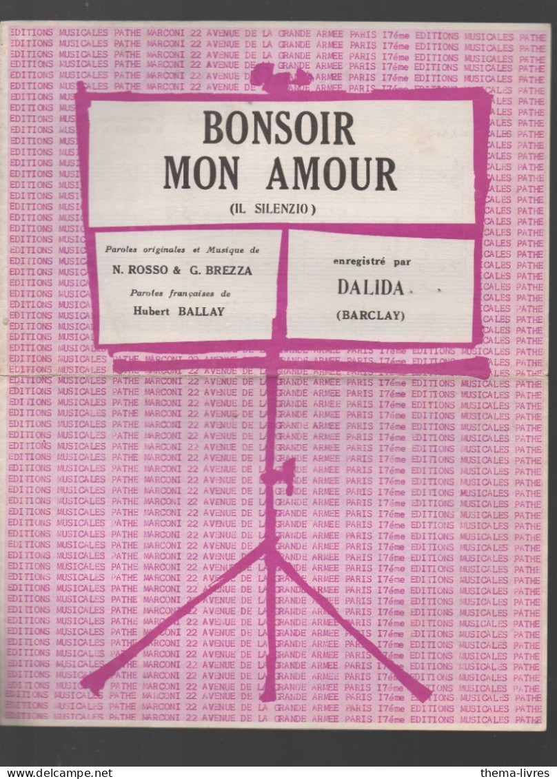 Partitions Années 40-70 DALIDA  Bonsoir Mon Amour 1965  (CAT7016 /L) - Andere & Zonder Classificatie