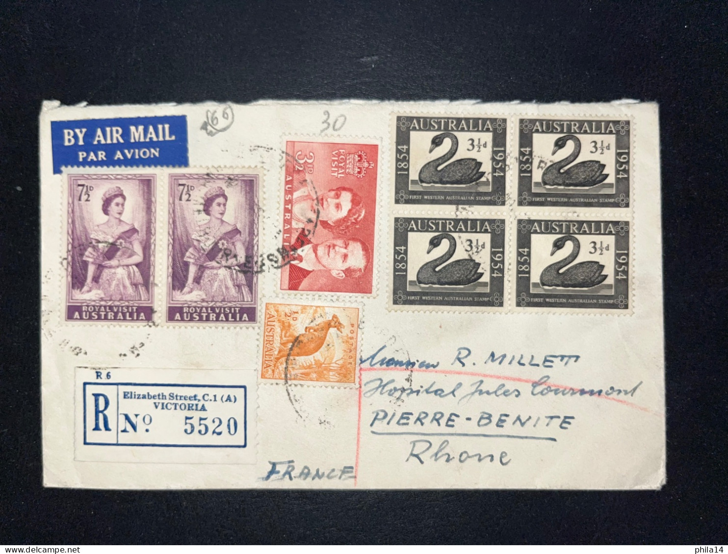 ENVELOPPE RECOMMANDEE AUSTRALIE / 1954 / VICTORIA POUR PIERRE BENITE - Lettres & Documents