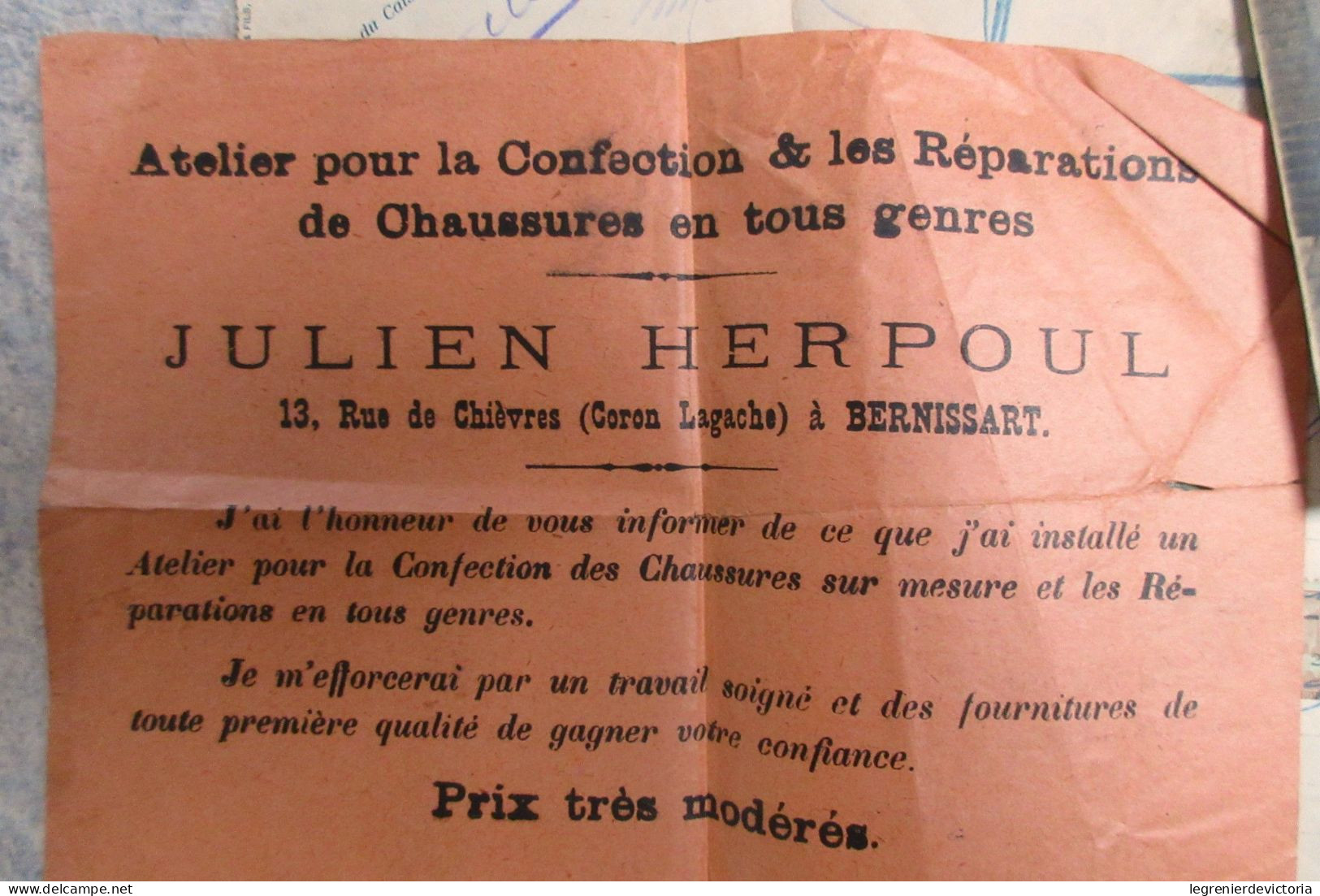 Très Rare CP Atelier Confection Chaussures JULIEN HERPOUL Bernissart Rue De Chièvres Coron Lagache + Documents - Bernissart