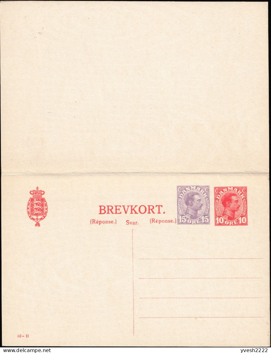 Danemark 1921. Entier Postal, Carte Avec Réponse Payée. Michel P182, 10 + 15 øre. Superbe - Entiers Postaux