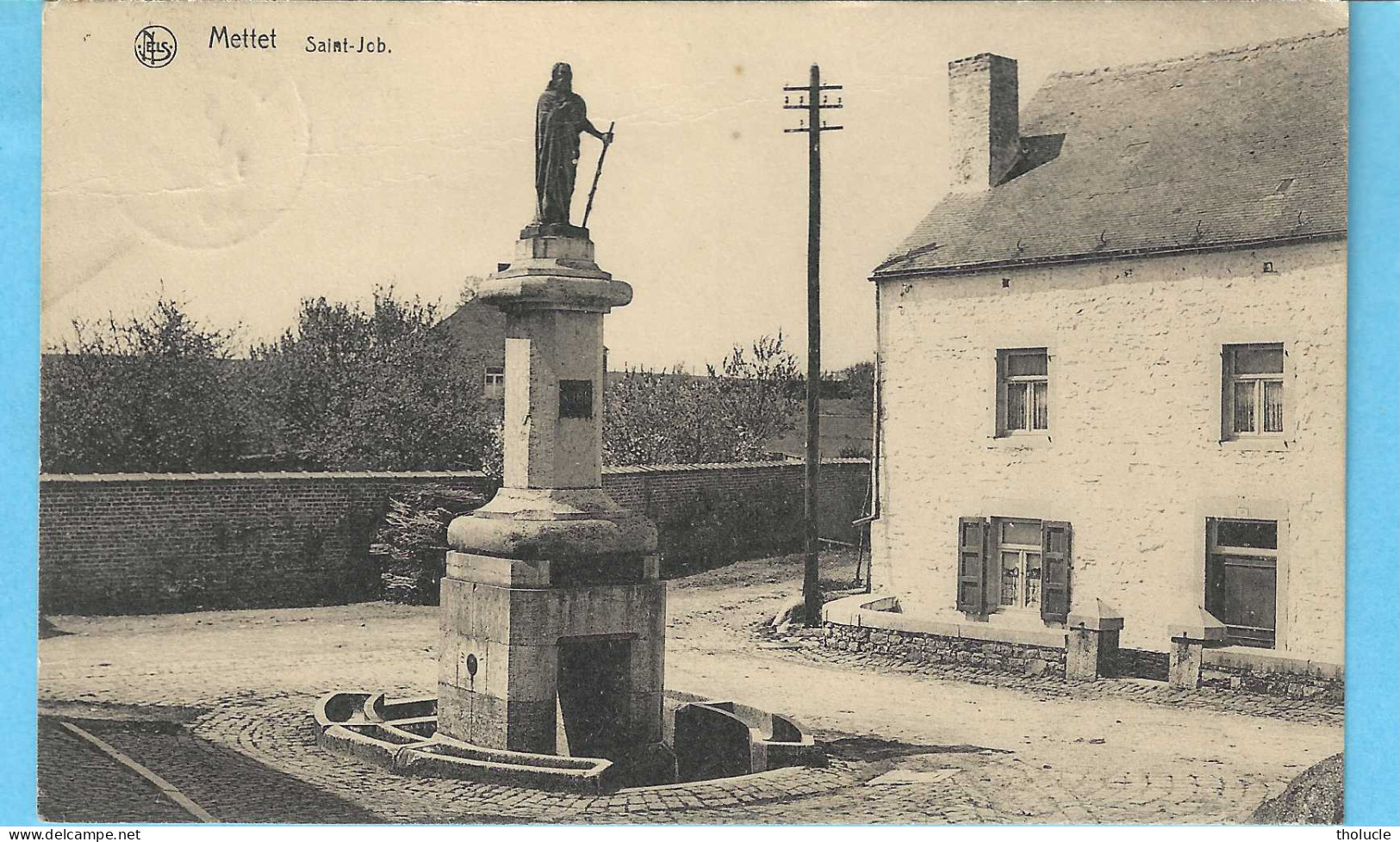 Mettet-Pr.Namur-1930-Fontaine Saint-Job-Abreuvoir-Poteau électrique En Bois-Cachet “Mettet-1930-Timbre Lion Hértaldique - Mettet