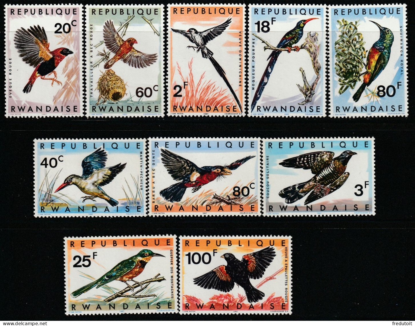 RWANDA - N°233/42 ** (1967) Oiseaux - Neufs