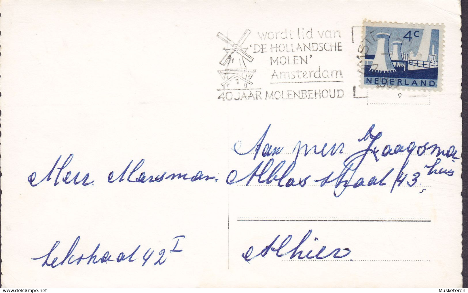 Netherlands PPC Hartelijk Gefeliciteerd Slogan Flamme 'Mill Mühle Moulin De Hollandsche Molen' AMSTERDAM 1963 (2 Scans) - Briefe U. Dokumente
