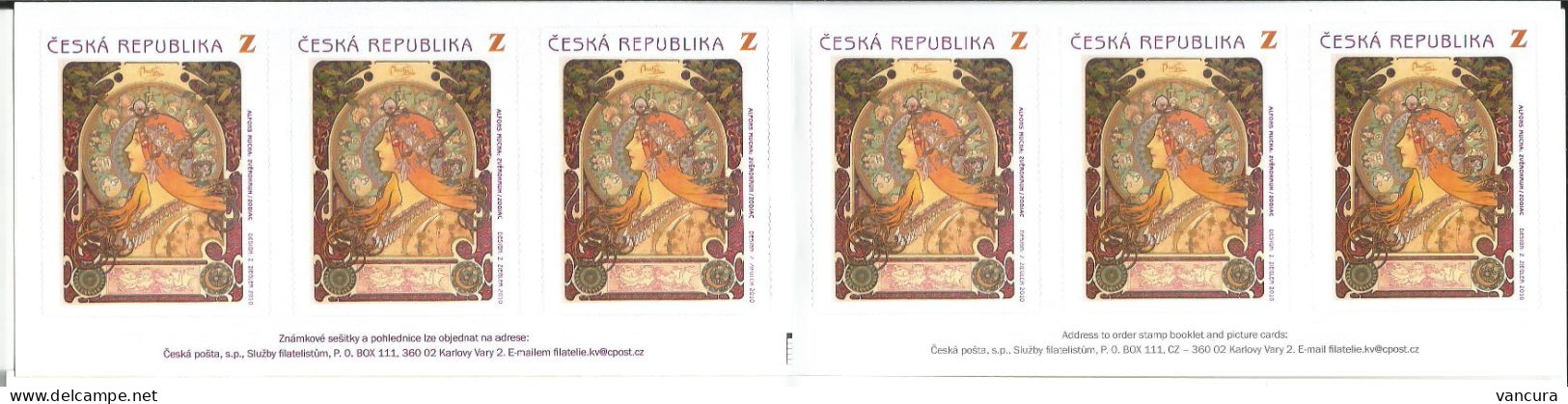 ** Booklet 635 A Czech Republic Alfons Mucha Zodiac Signs 2010 Pink Logo 1st Plate - Mythology