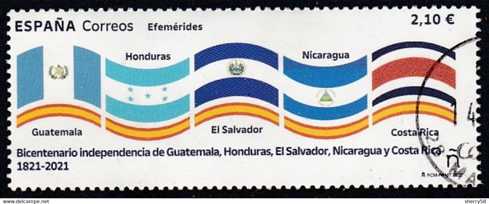 2022-ED. 5600 - Bicentenario De La Independencia De Costa Rica, El Salvador, Honduras, Nicaragua Y Guatemala - USADO - Gebruikt