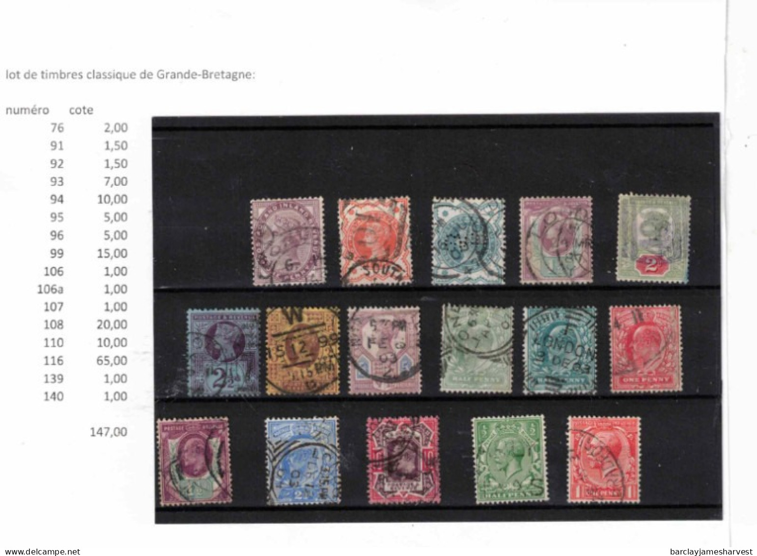 Lot De Timbres Classiques De Grande-Bretagne Oblitérés Cote :147.00 Euros - Usati