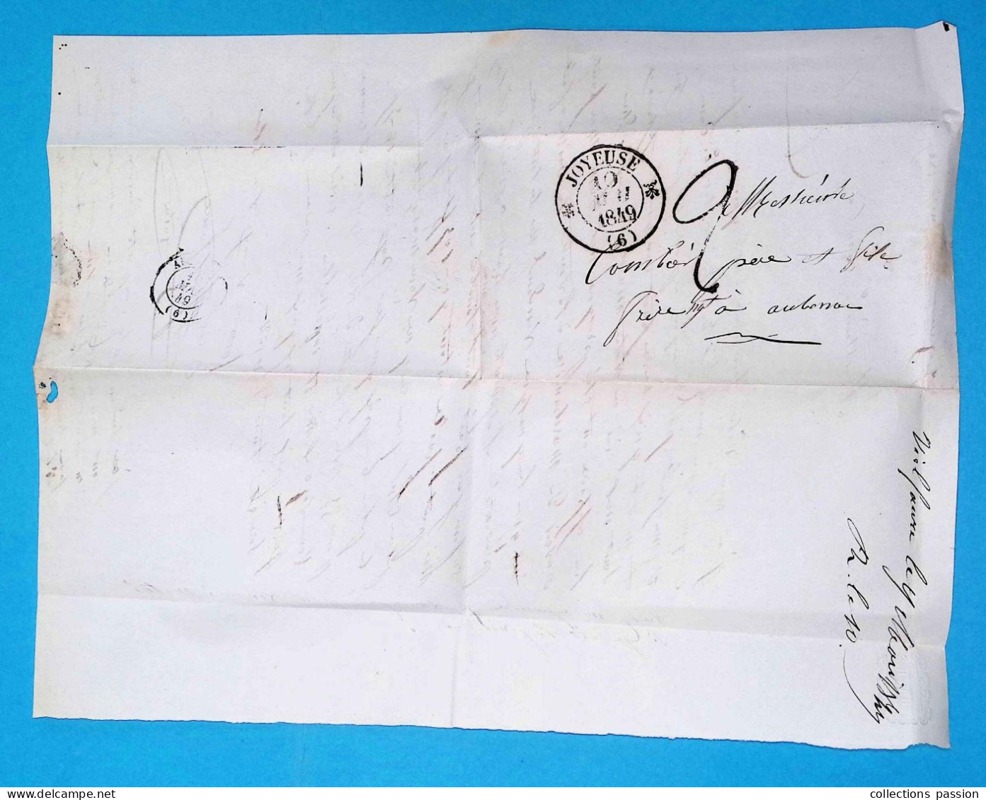 Lettre, Préphilatélie, Précurseurs XIX E Siècle, 1849, JOYEUSE, 6, Ardèche Pour Aubenas, 2 Scans - 1801-1848: Précurseurs XIX