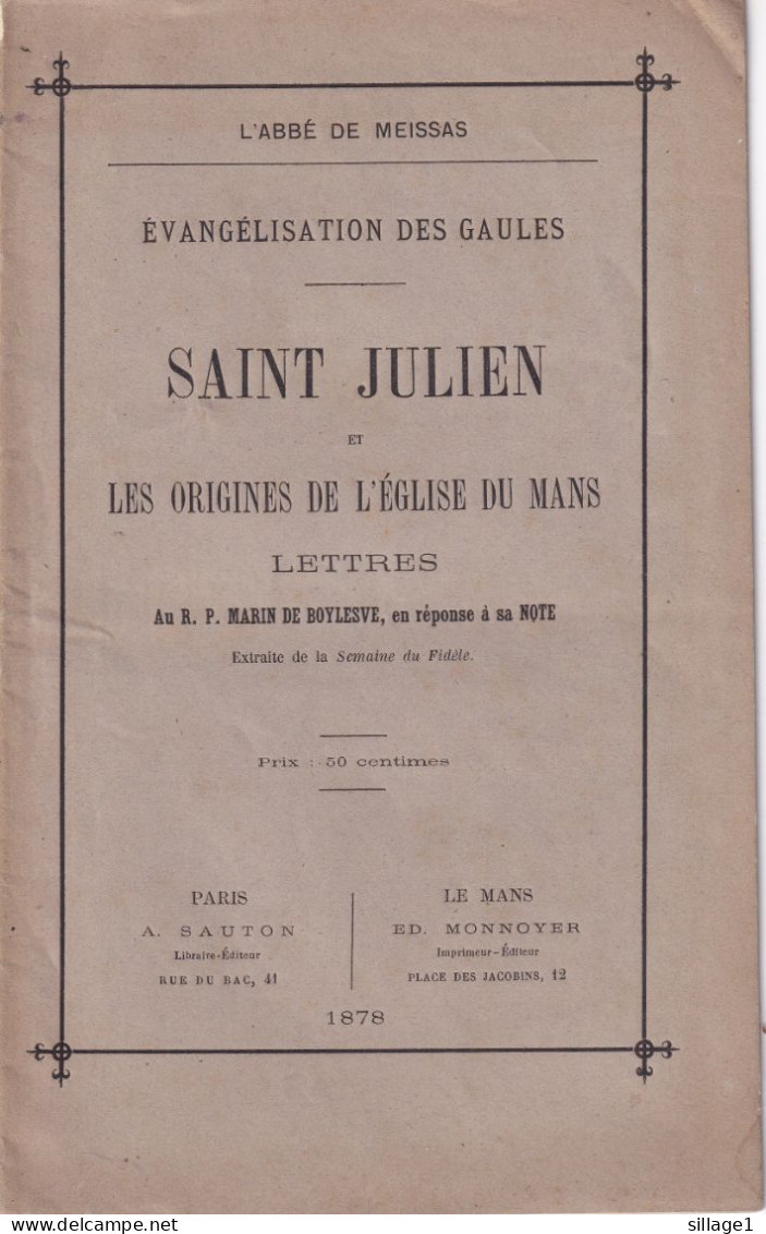 Le Mans (Sarthe 72) SAINT JULIEN Et LES ORIGINES DE L'EGLISE DU MANS 1878 Par L'Abbé De Meissas 16p Rare - Pays De Loire