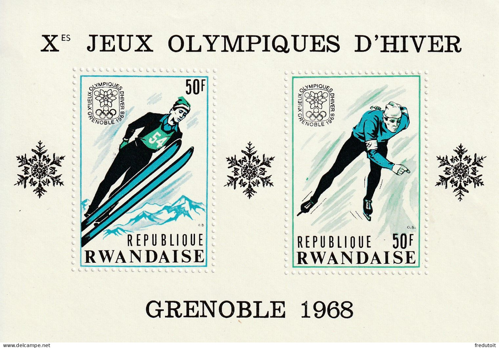 RWANDA - BLOC N°10 ** (1967) J.O D'hiver à Grenoble - Unused Stamps