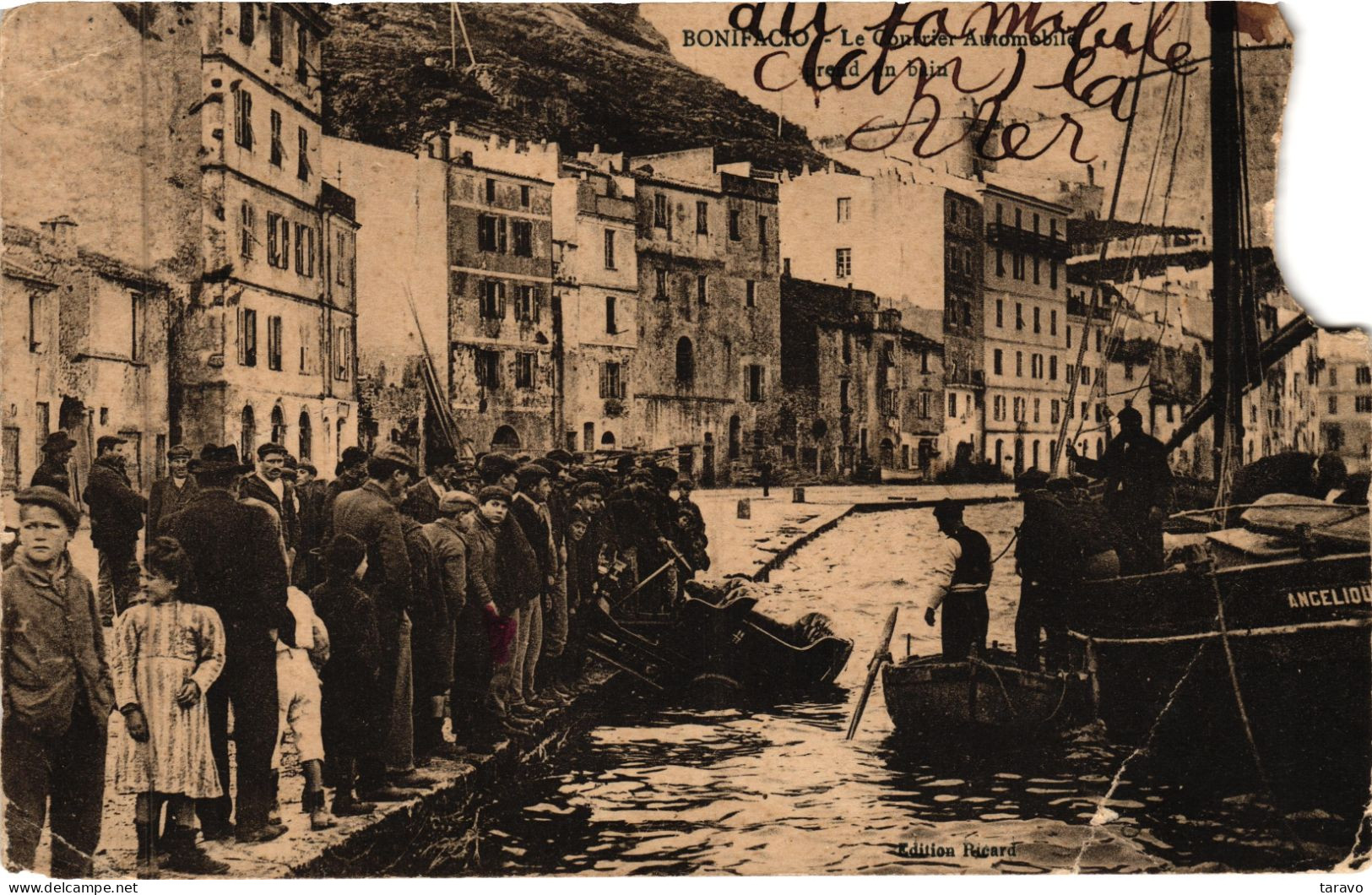 CORSE - - BONIFACIO - Le Courrier Automobile Prend Un Bain - Ed. Ricard - 1919 - Voir état - Autres & Non Classés