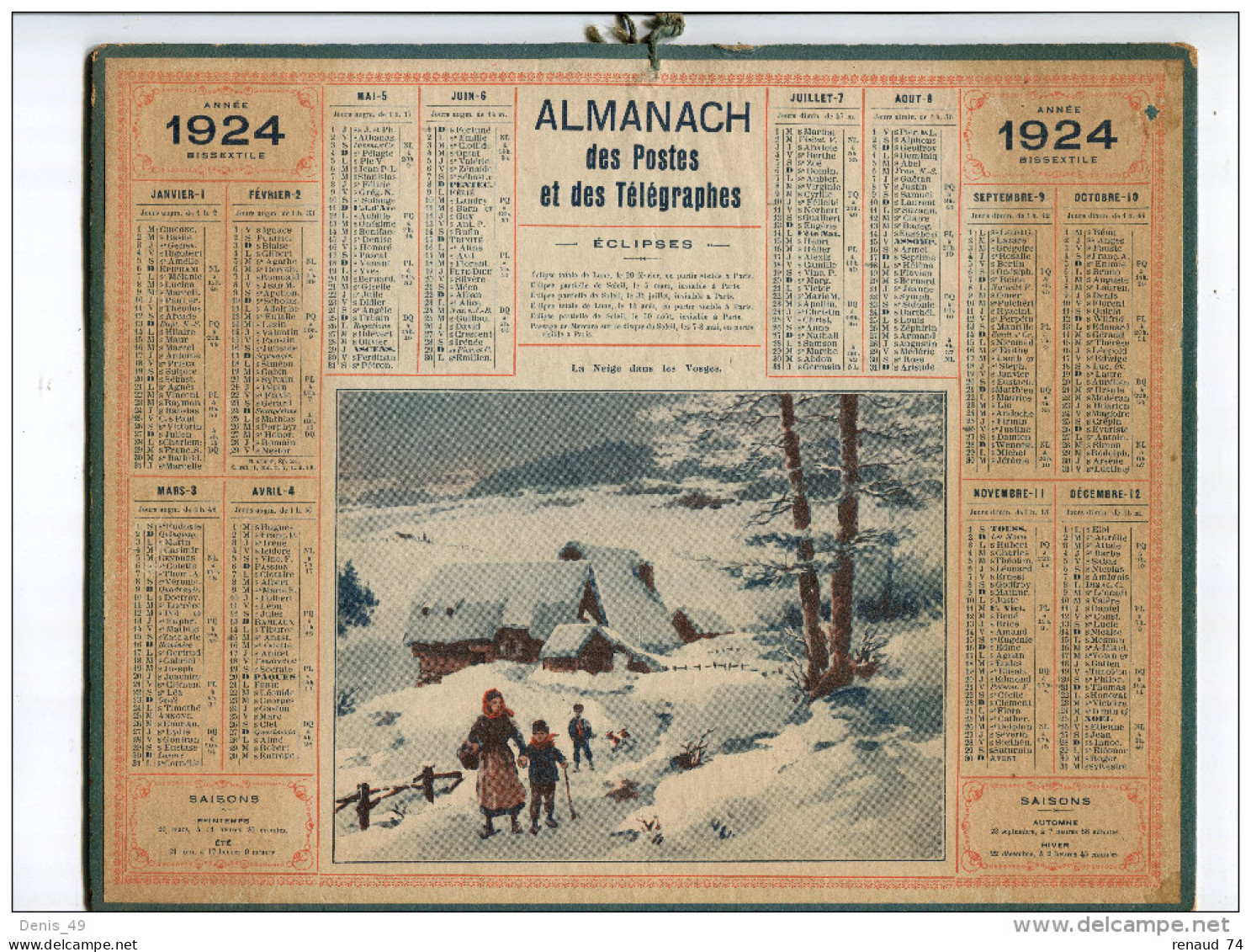 Calendrier Des Postes  Et Télégraphes 1924 - Grossformat : 1921-40