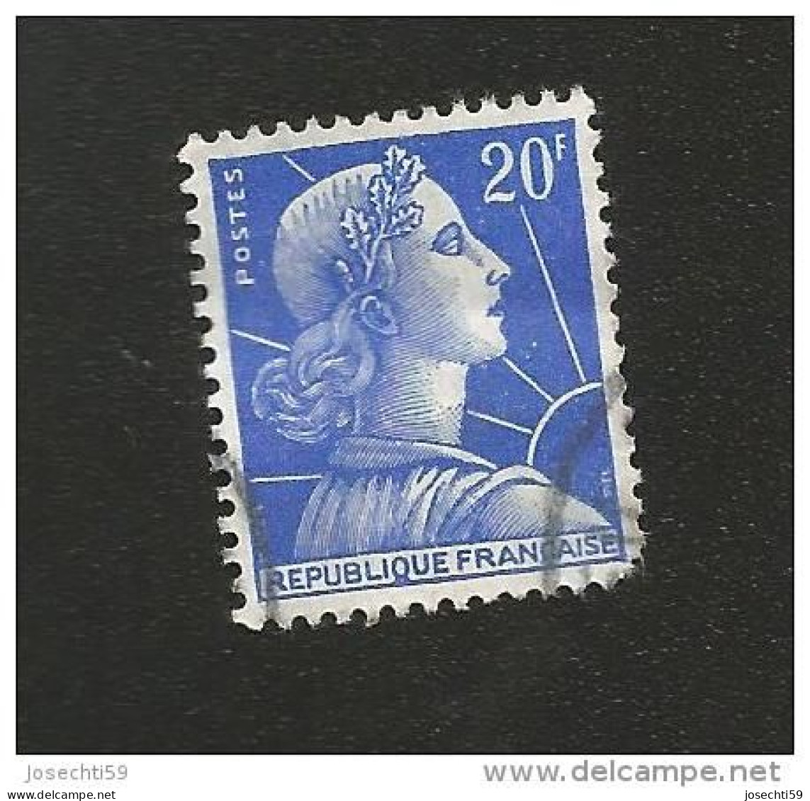 N° 1011B  Marianne De Muller, 20 F Outremer Timbre  France  1955 - 1955-1961 Marianne (Muller)