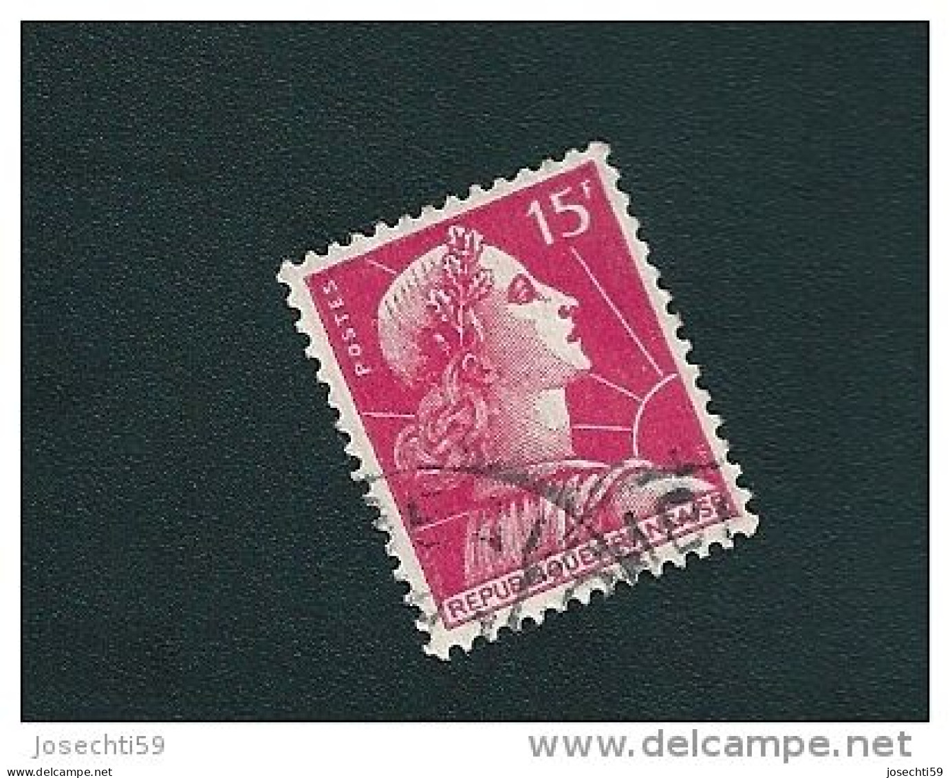 N° 1011  Marianne De Muller, 15 F Rose  Timbre  France  1955/59 - 1955-1961 Marianne Of Muller