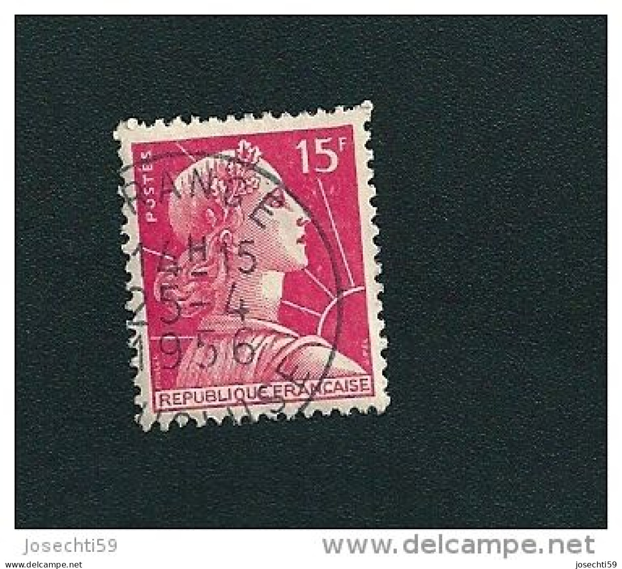 N° 1011  Marianne De Muller, 15 F Rose  Timbre  France  1955/59 - 1955-1961 Marianne Of Muller