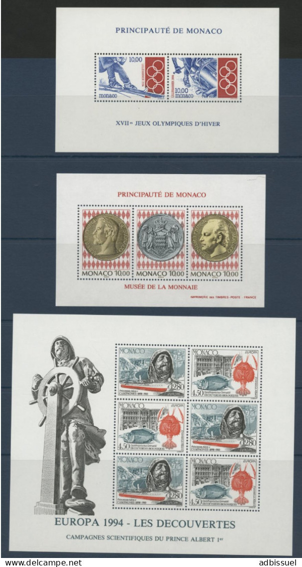 MONACO ANNEE COMPLETE 1994 COTE 161.65 € Neufs ** MNH N° 1915 à 1970 Dont BF N° 63 à 67. TB - Années Complètes