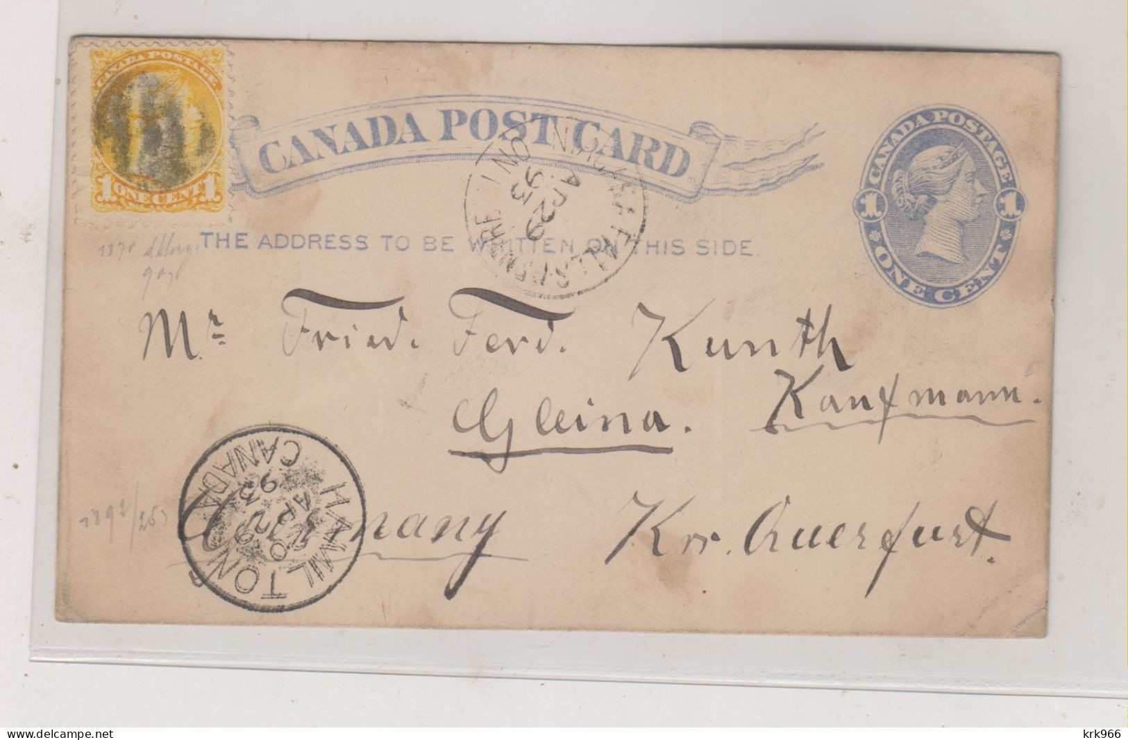 CANADA 1895 NIAGARA FALLS   Nice Postal Stationery To Germany - 1860-1899 Reign Of Victoria