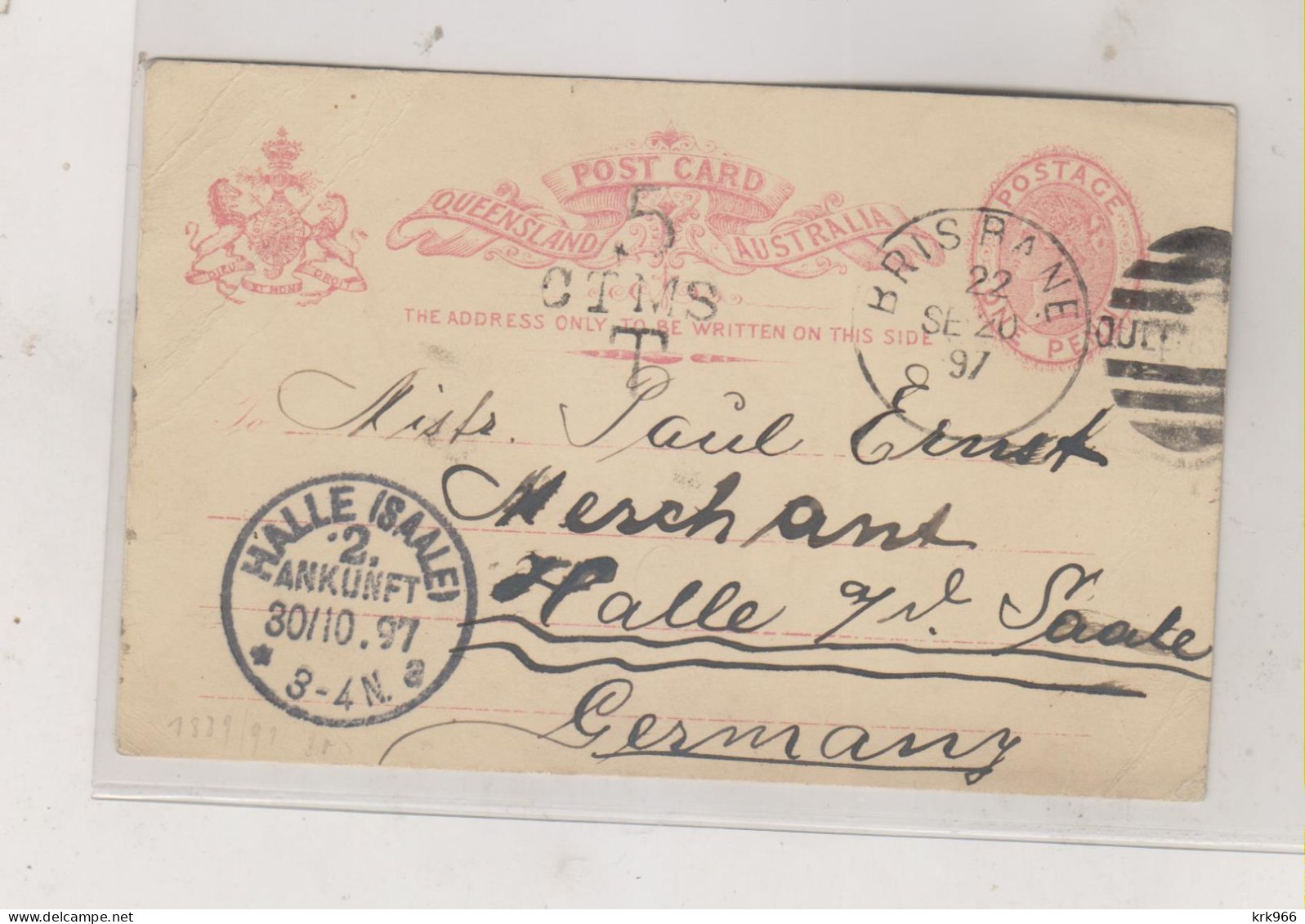 AUSTRALIA,1897 QUEENSLAND BRISBANE  Nice Postal Stationery To Germany - Cartas & Documentos