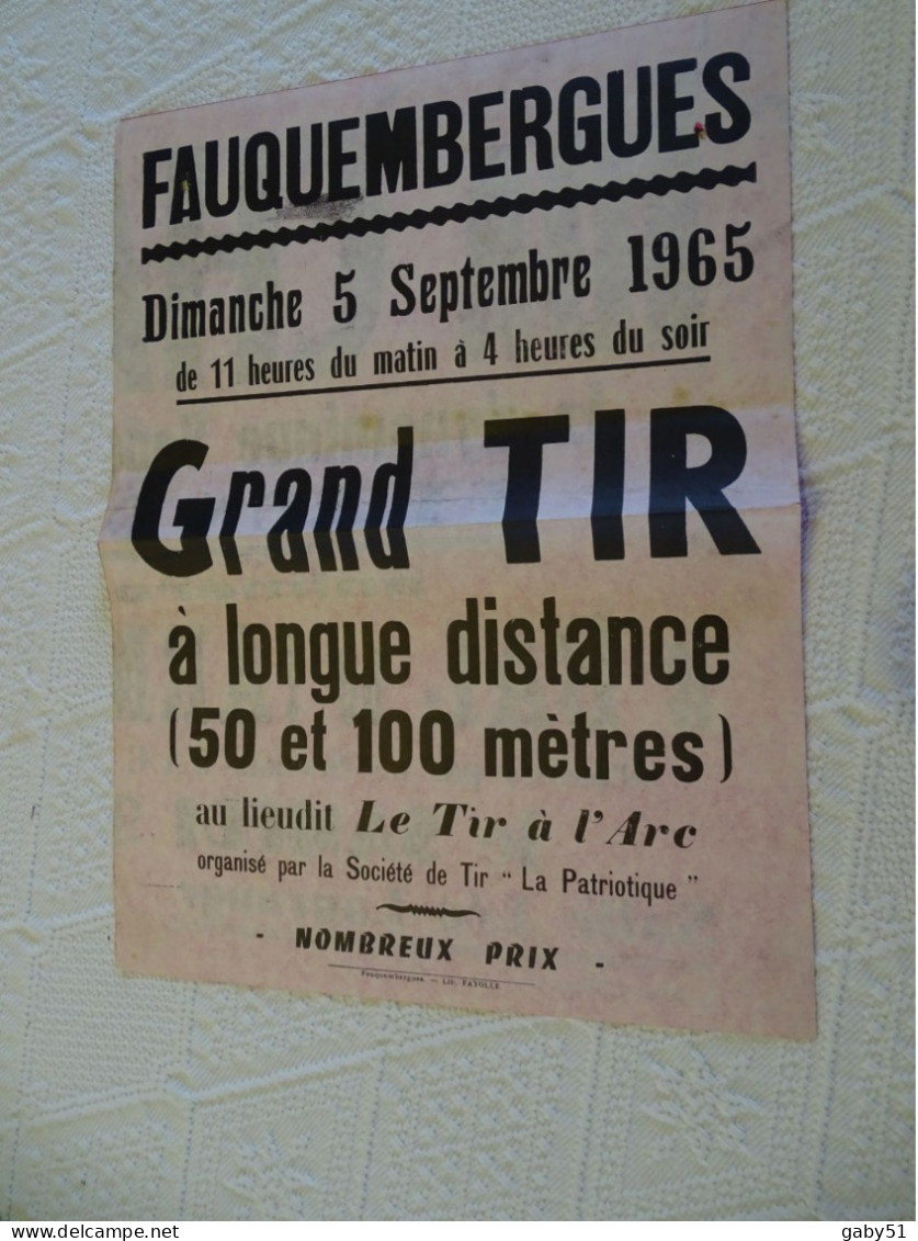 FAUQUEMBERGUES Affiche 5 Sept 1965 Grand TIR à L'ARC à Longue Distance ; Ref 1454 ; A35 - Manifesti