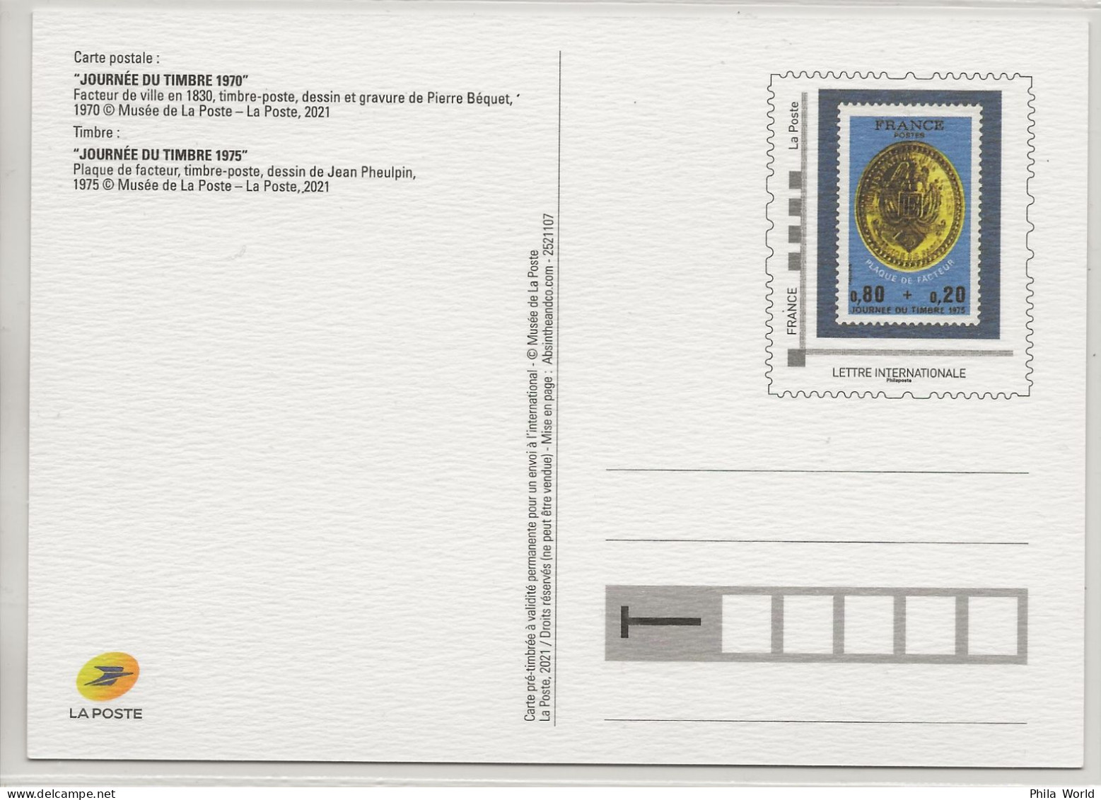 FRANCE 2021 Journée Timbre Facteur De Ville En 1830 Entier Postal PàP TSC La Poste Musée Timbre Plaque Postal Stationery - PAP: TSC En Semi-officiële Bijwerking