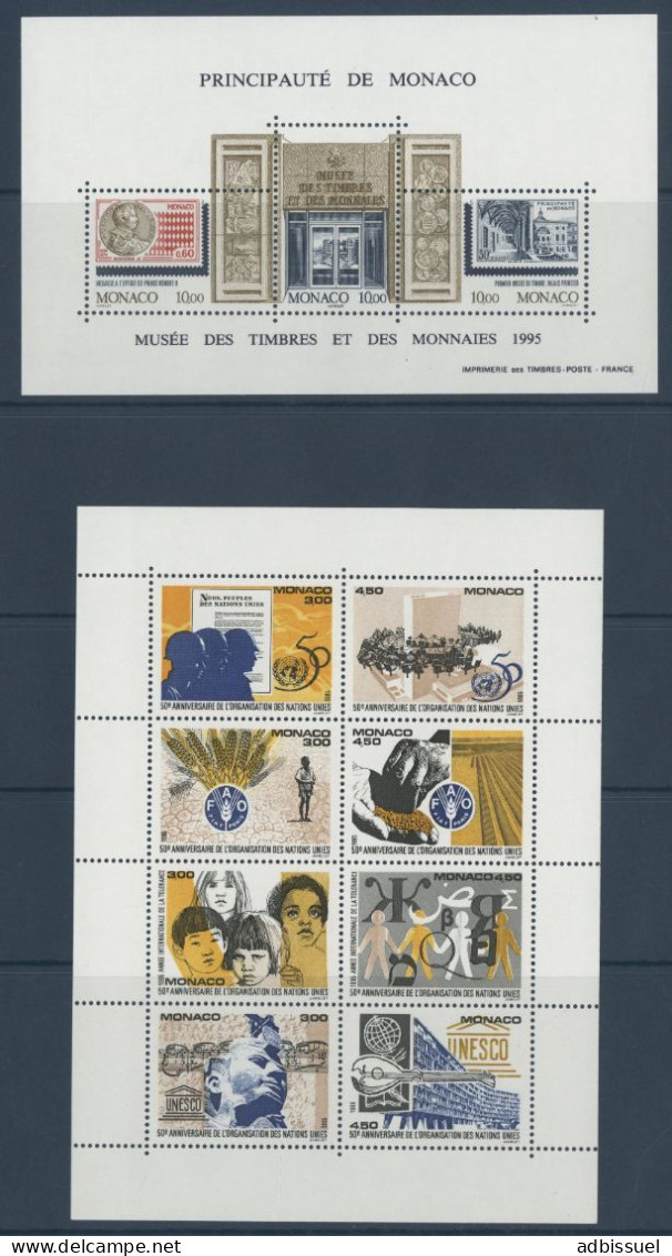 MONACO ANNEE COMPLETE 1995 COTE 164.8 € Neufs ** MNH N° 1971 à 2025 Dont BF N° 68 à 70 Et Carnet 12. TB - Annate Complete