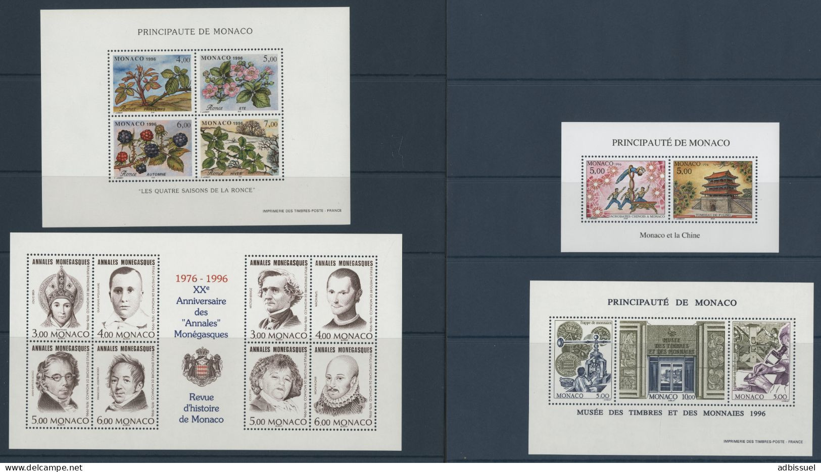 MONACO ANNEE COMPLETE 1996 COTE 143,55 € Neufs ** MNH N° 2026 à 2085 Dont BF N° 71 à 74. TB - Full Years